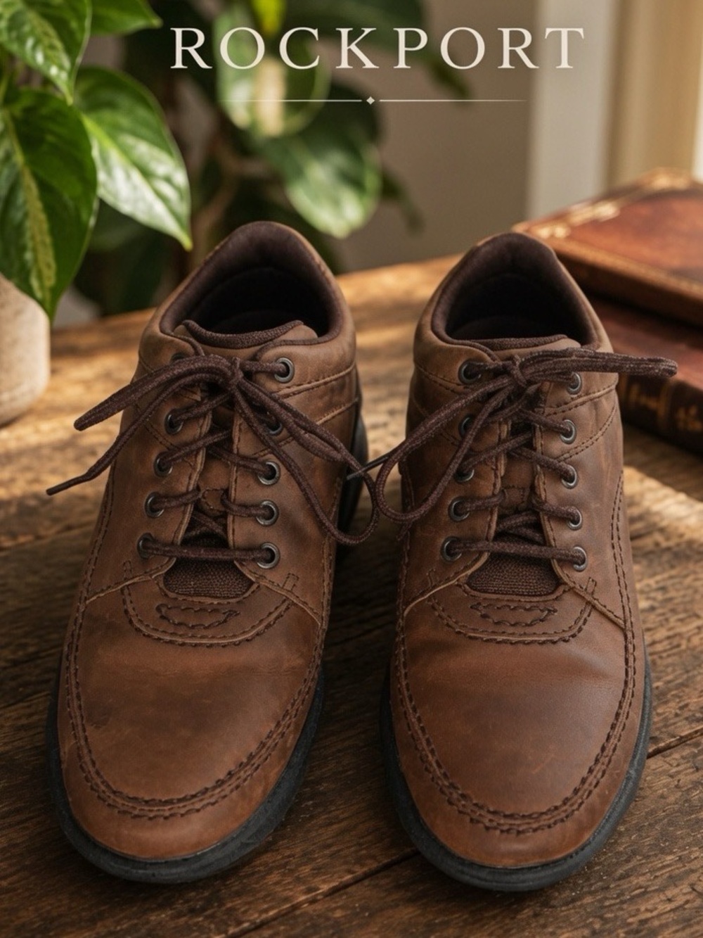 Rockport Brown Leather Oxford Casual Shoes Mens Size 7 Moc Toe Comfort Walking
